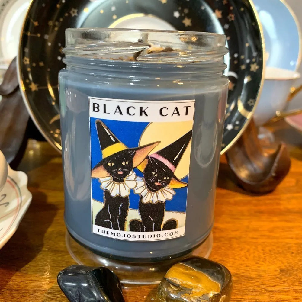 Black Cat Jar Candle – handcrafted conjure candle by Papa Gee