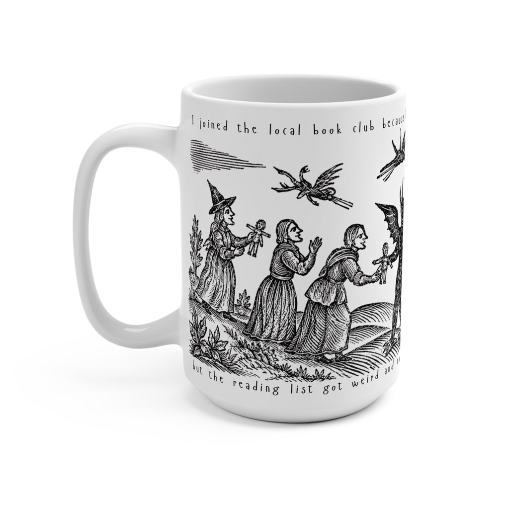 15oz Witchcraft Illustration Mug — Vintage Devil & Witches Art Coffee Cup