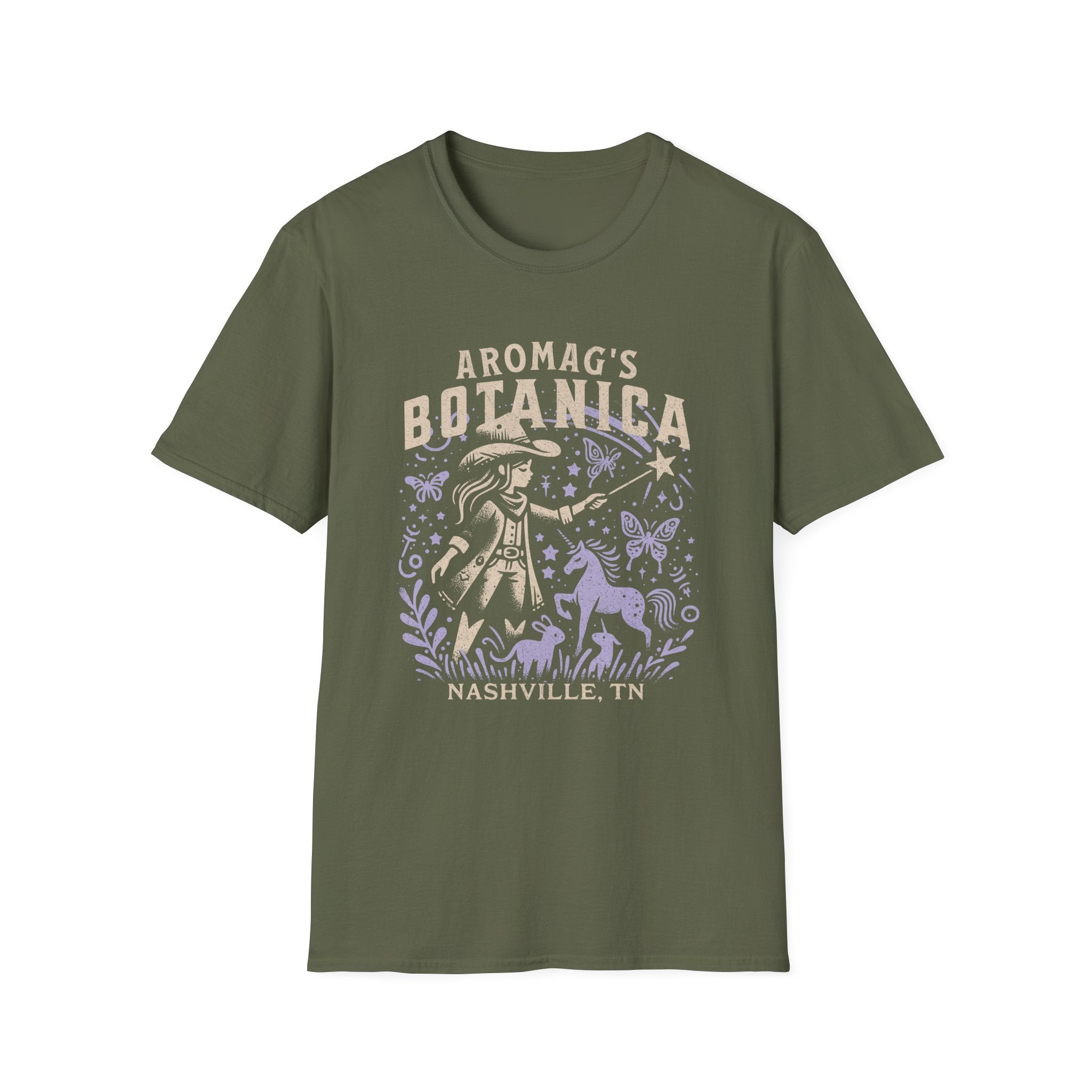 aromaG’s Botanica Nashville T-Shirt – Witchy Unicorn Cowgirl Graphic Tee