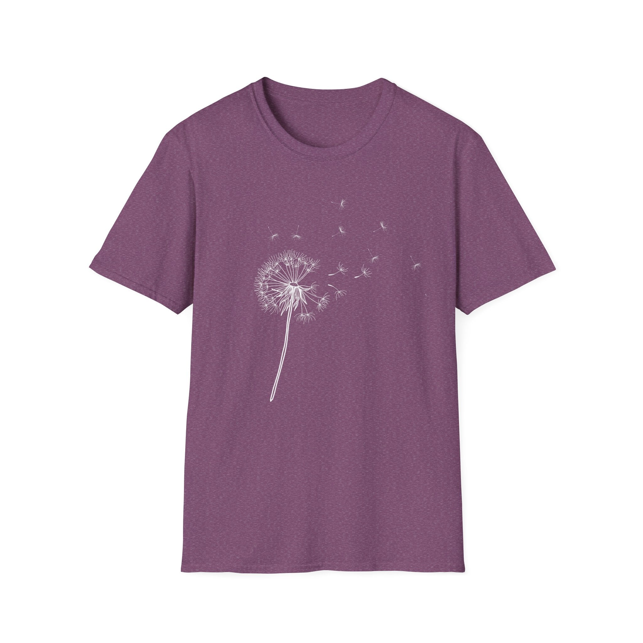 Dandelion Wishes T-Shirt — Minimal Floral Tee with Blowing Seeds
