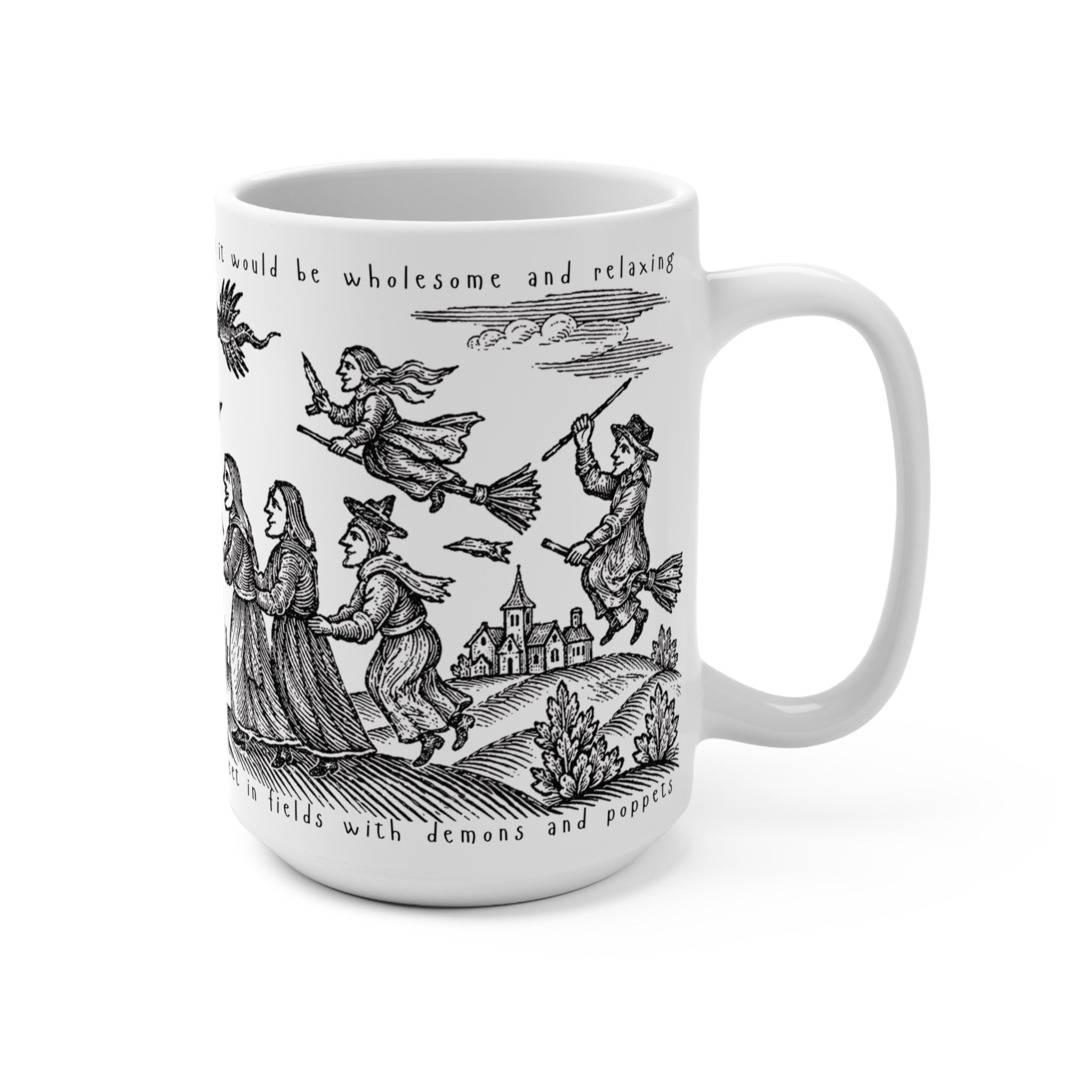 15oz Witchcraft Illustration Mug — Vintage Devil & Witches Art Coffee Cup