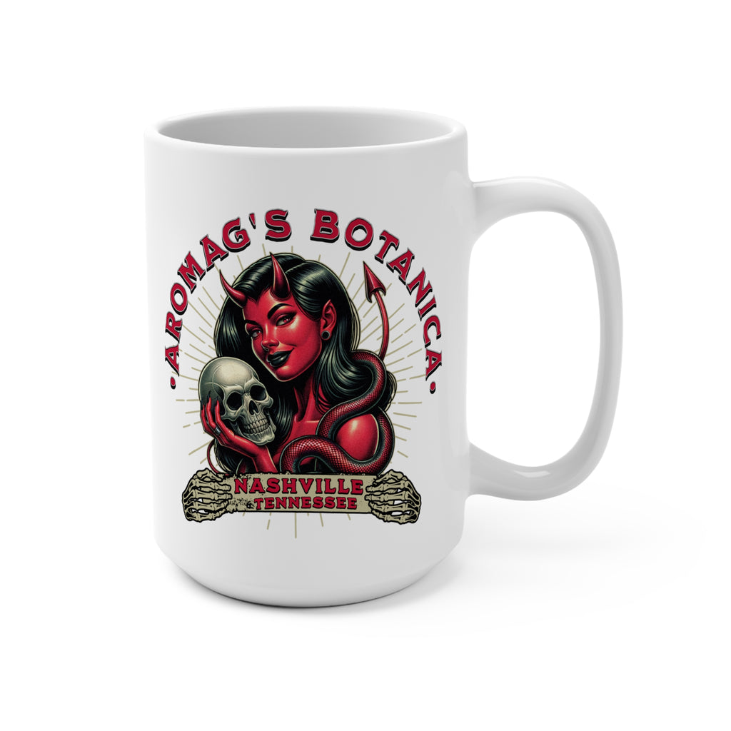 Aromac's Botanica Devil Woman 15oz Mug — Nashville Skull Coffee Cup