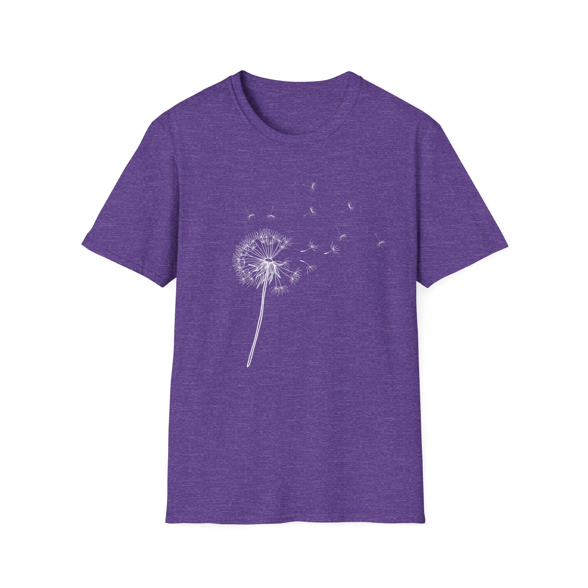 Dandelion Wishes T-Shirt — Minimal Floral Tee with Blowing Seeds