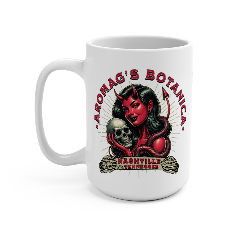 Aromac's Botanica Devil Woman 15oz Mug — Nashville Skull Coffee Cup