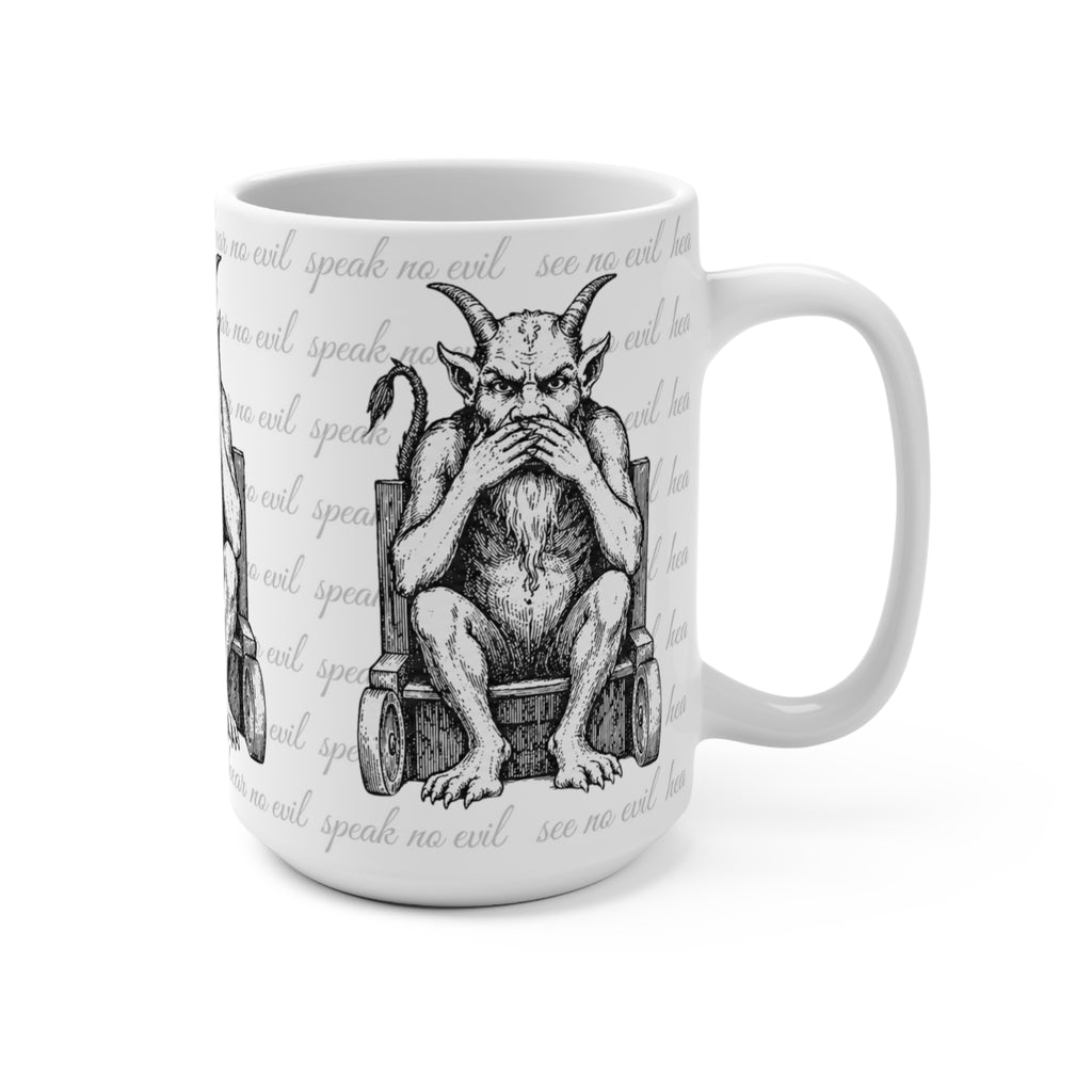 15oz Ceramic Mug — Three Wise Demons (Hear No Evil, Speak No Evil, See No Evil) Gothic Illustration