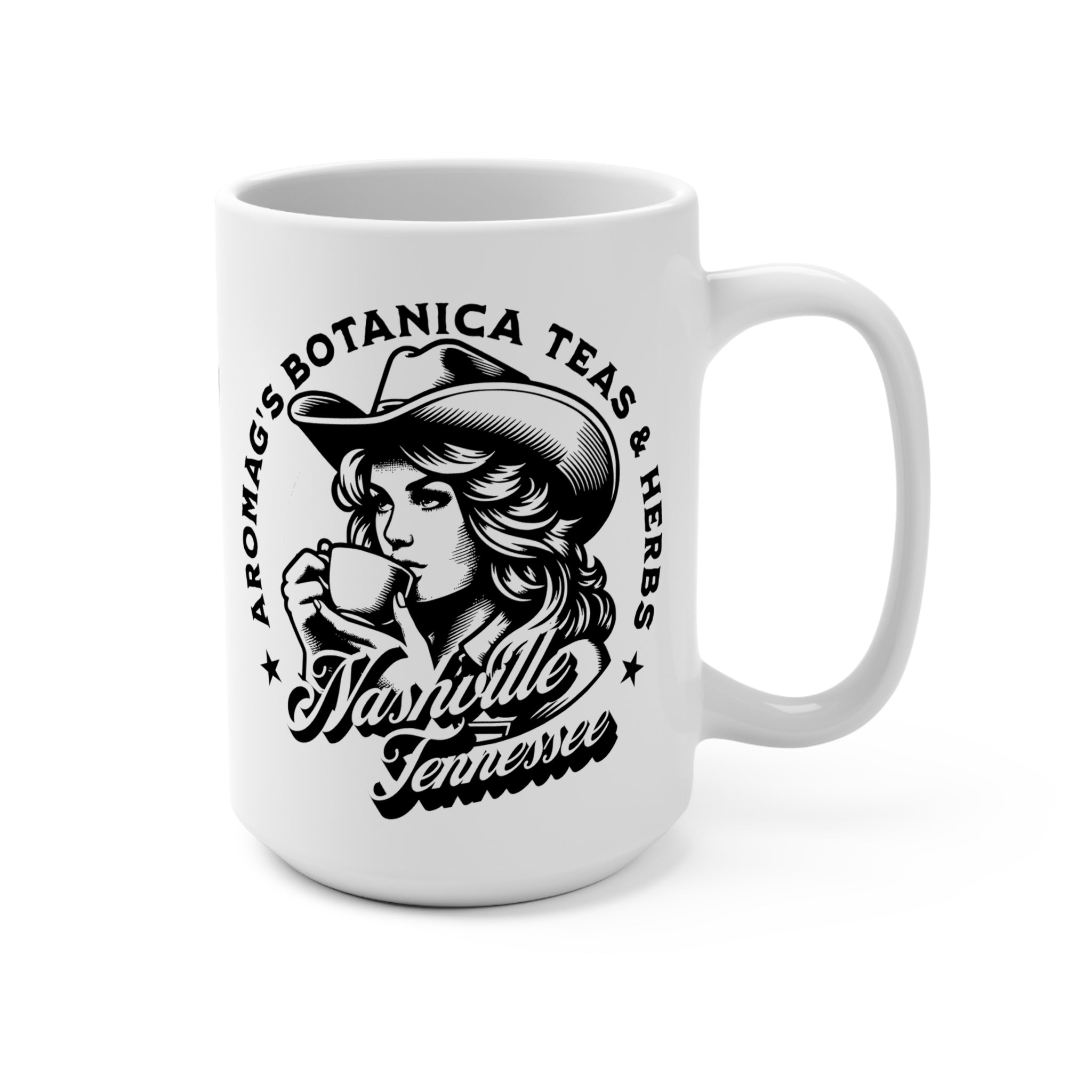 Cowgirl Drinking Tea 15oz Mug - aromaG's Tea and Coffee Cup Nashville Tennessee