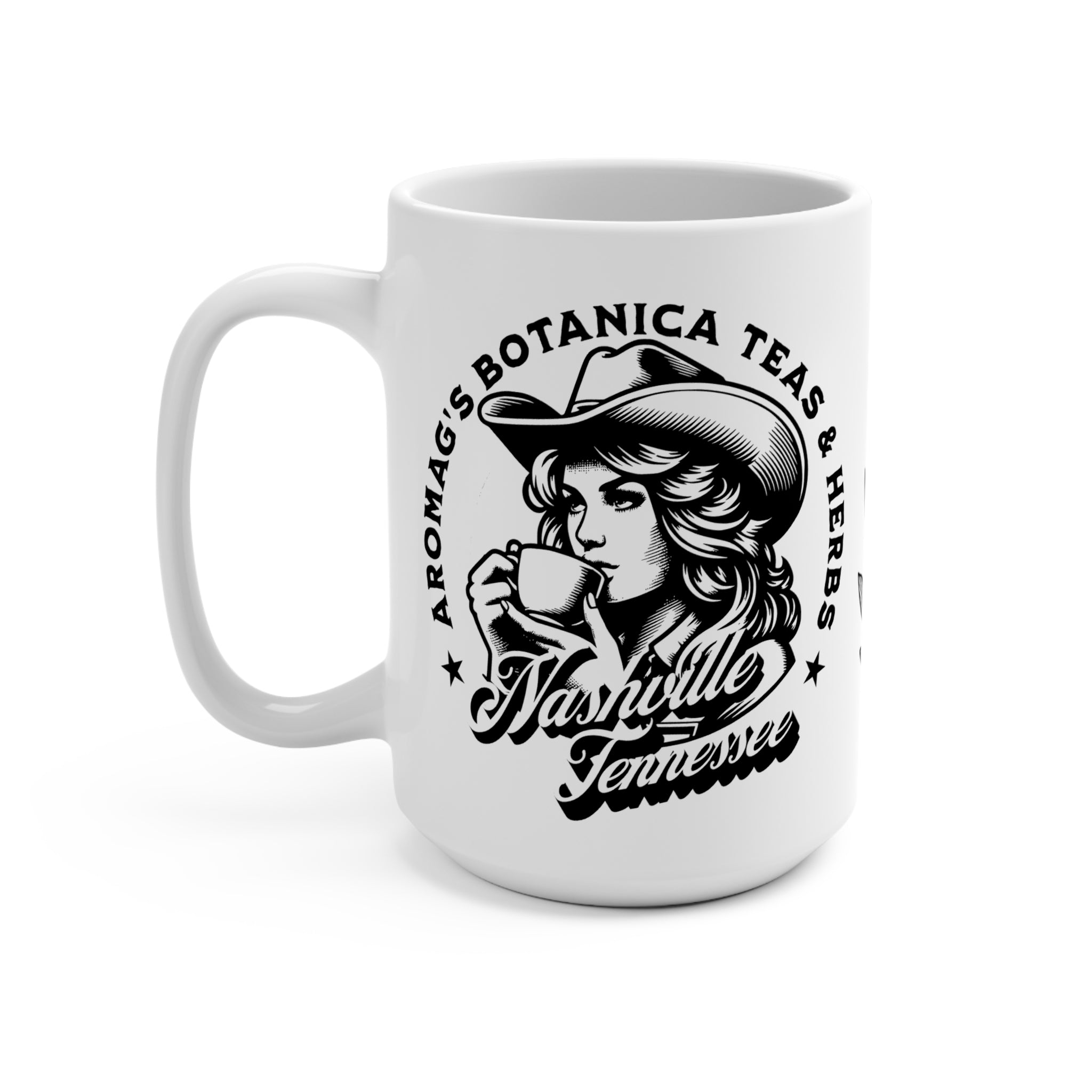 Cowgirl Drinking Tea 15oz Mug - aromaG's Tea and Coffee Cup Nashville Tennessee