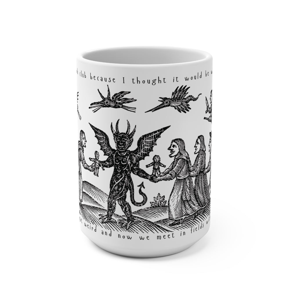 15oz Witchcraft Illustration Mug — Vintage Devil & Witches Art Coffee Cup