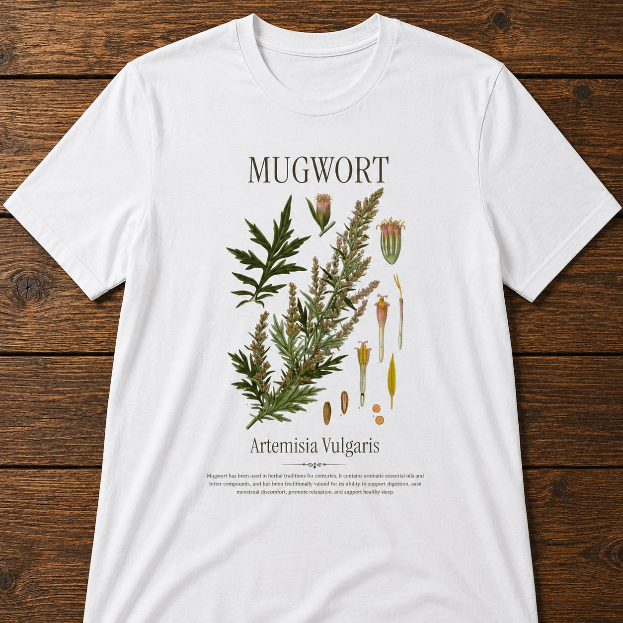 Mugwort Botanical Tee — Vintage Herb Illustration T-Shirt