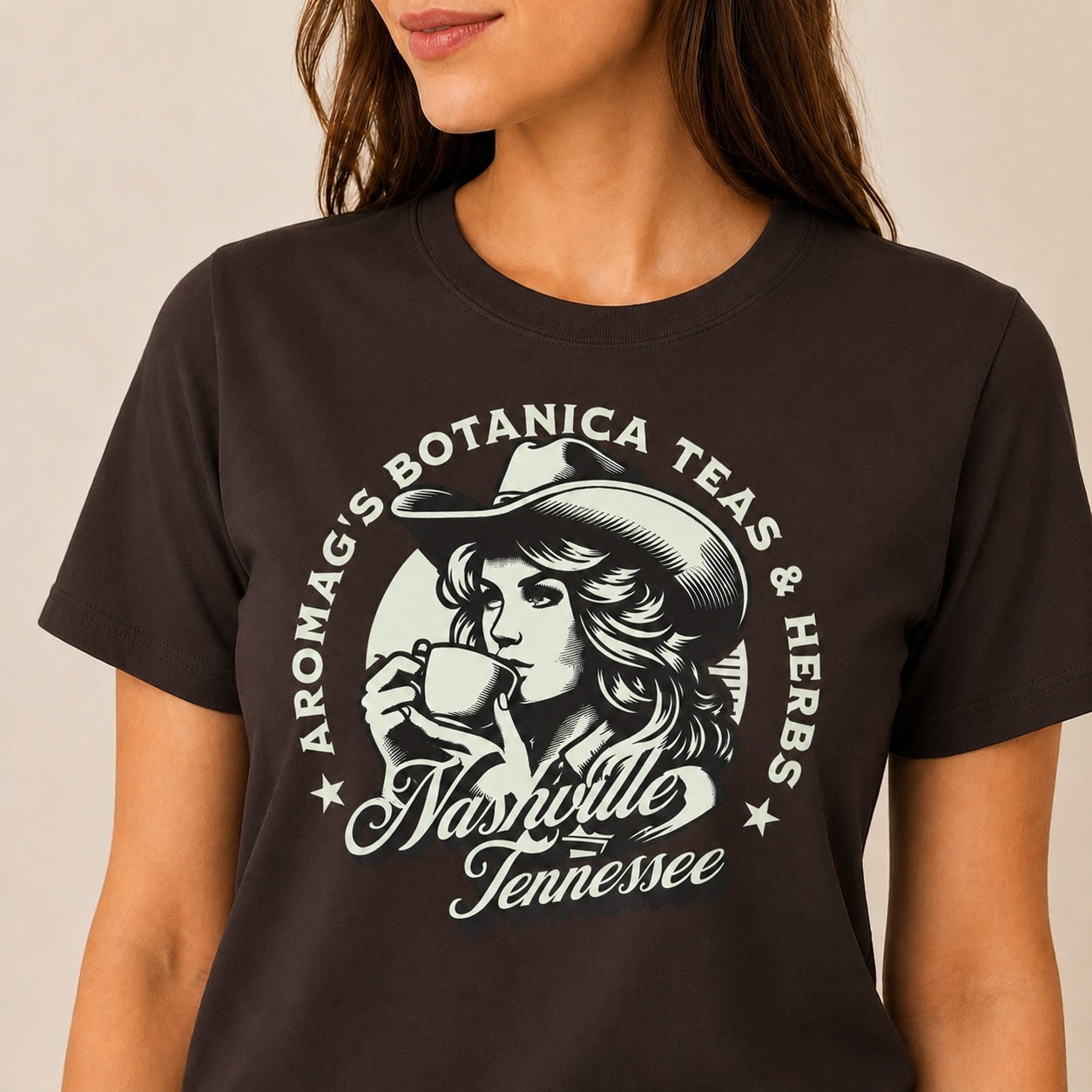 Nashville Tea & Herbs Cowgirl Graphic Tee – AromaG’s Botanica Softstyle T-Shirt